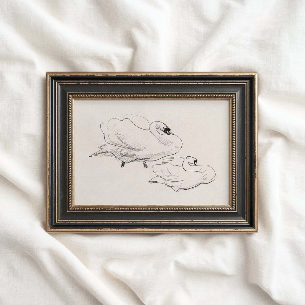 Vintage Swan Wall Art Printable | Neutral Romantic Pencil Sketch Bird Drawing