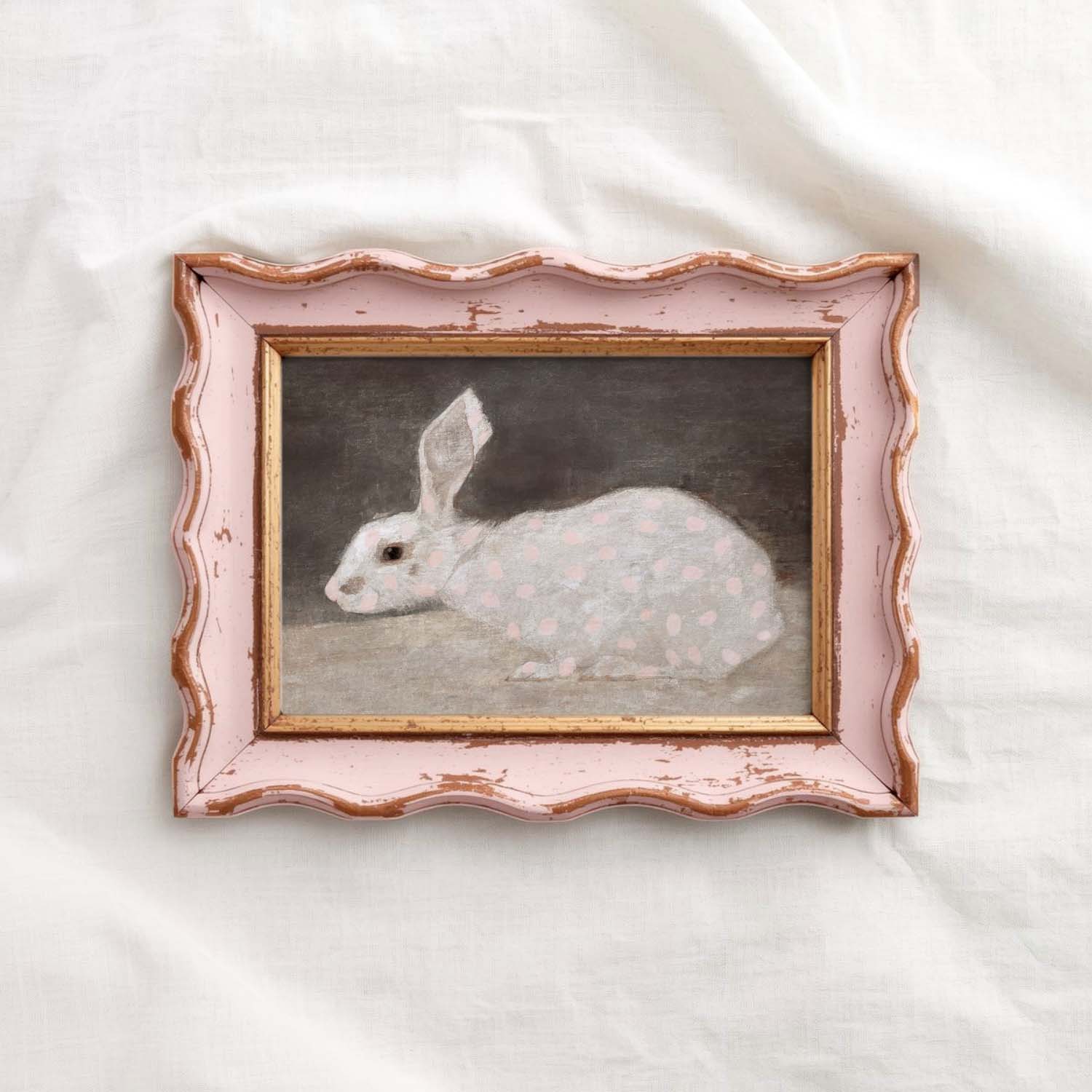 Vintage Bunny Rabbit Nursery Printable Wall Art (Digital Download) — Soft Pink Spotted Farmhouse Decor