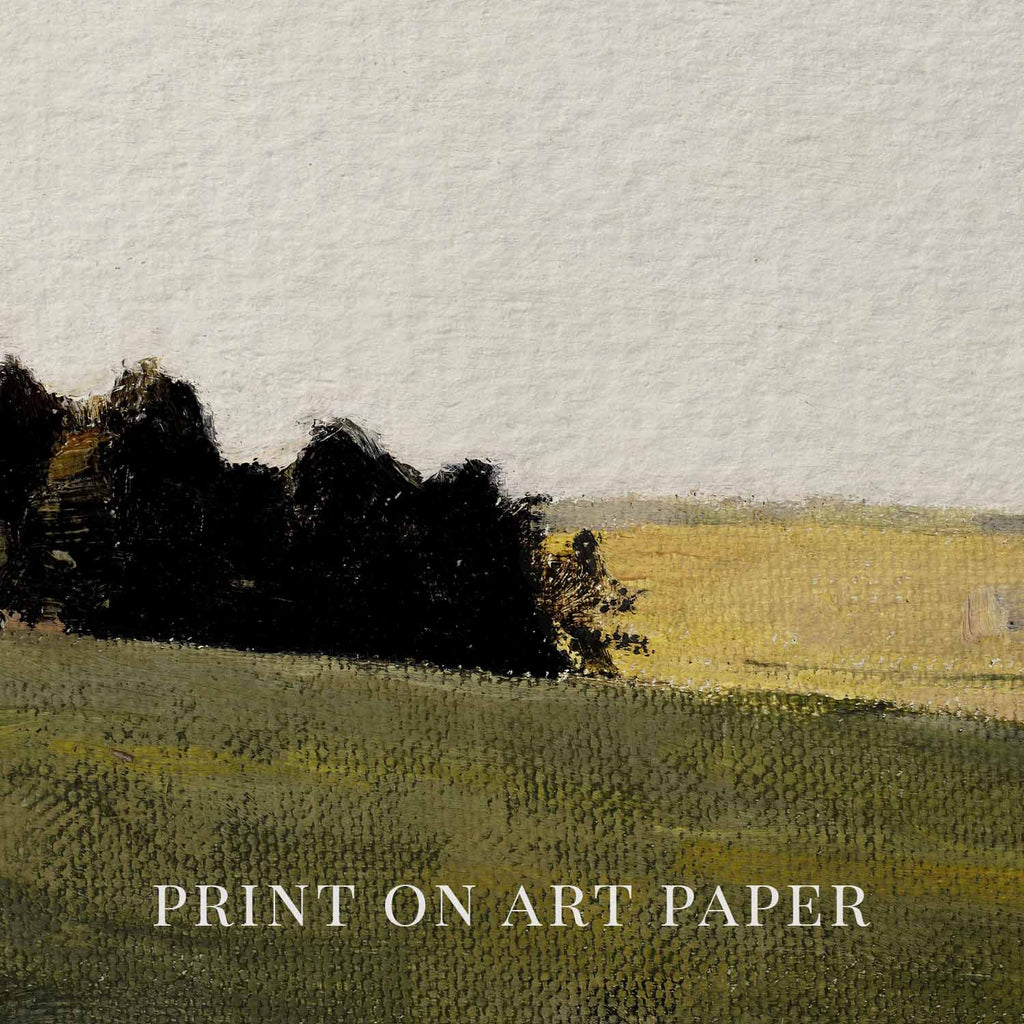 Muted Ochre Countryside Landscape Printable Wall Art | Warm Rustic Farmhouse Print