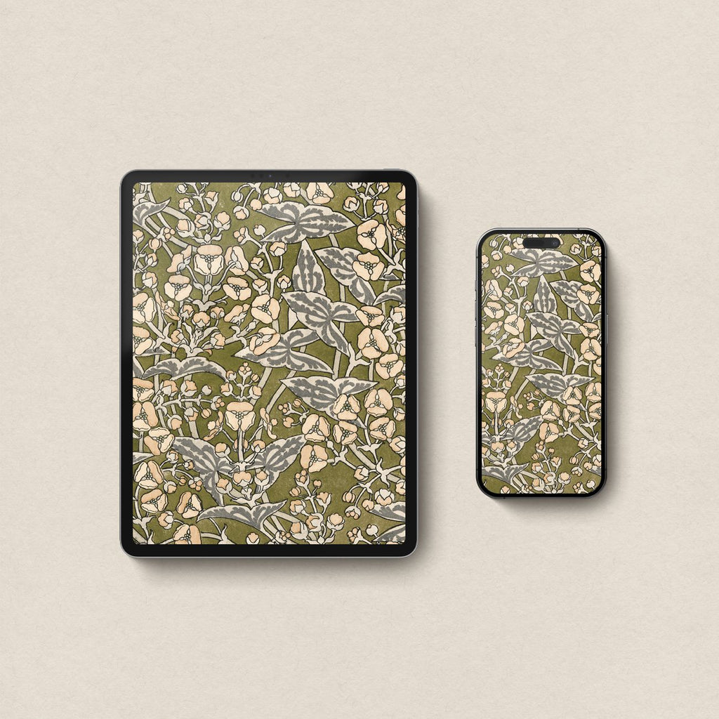 Wildflower Meadow Wallpaper Bundle – Olive Green Cottagecore 4-Device Set (iPhone, iPad, MacBook & Desktop)