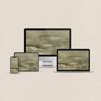 Olive green desktop wallpaper featuring a textured abstract artwork with matching phone, iPad and MacBook wallpapers
