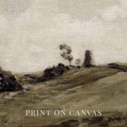 Close-up of olive green landscape artwork printed on textured canvas