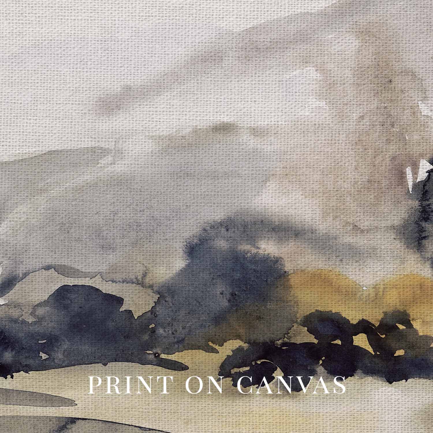 Muted Navy Abstract Printable Wall Art – Vintage Gray Watercolor Landscape Digital Download