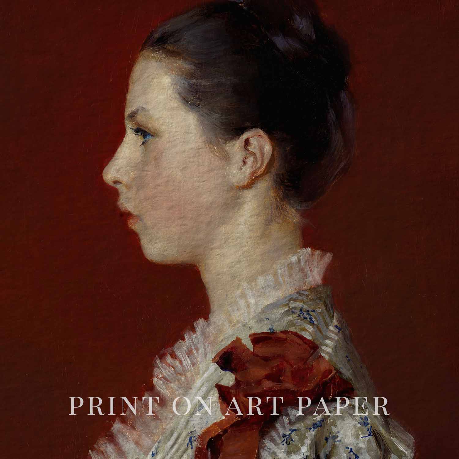 Oxblood Victorian Portrait Wall Art Printable | Dark Red Side Profile Woman Oil Painting (Digital Download)