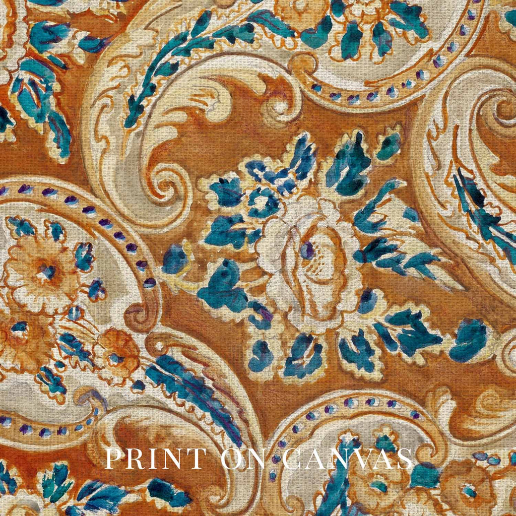 Burnt Orange Paisley Wall Art Printable – Vintage Autumn Textile Print (Digital Download)
