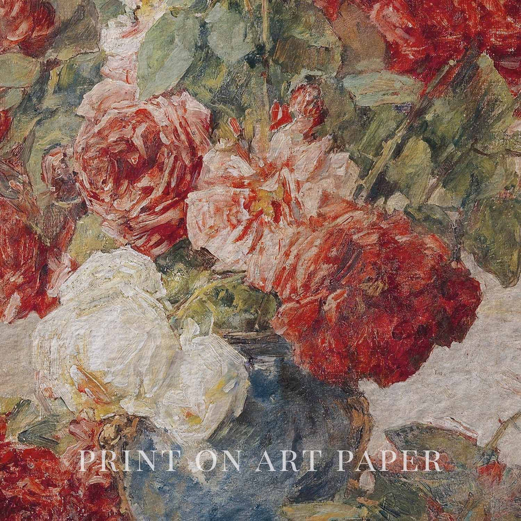 French Floral Still Life Wall Art Printable (Digital Download) — Muted Roses in Château Vase