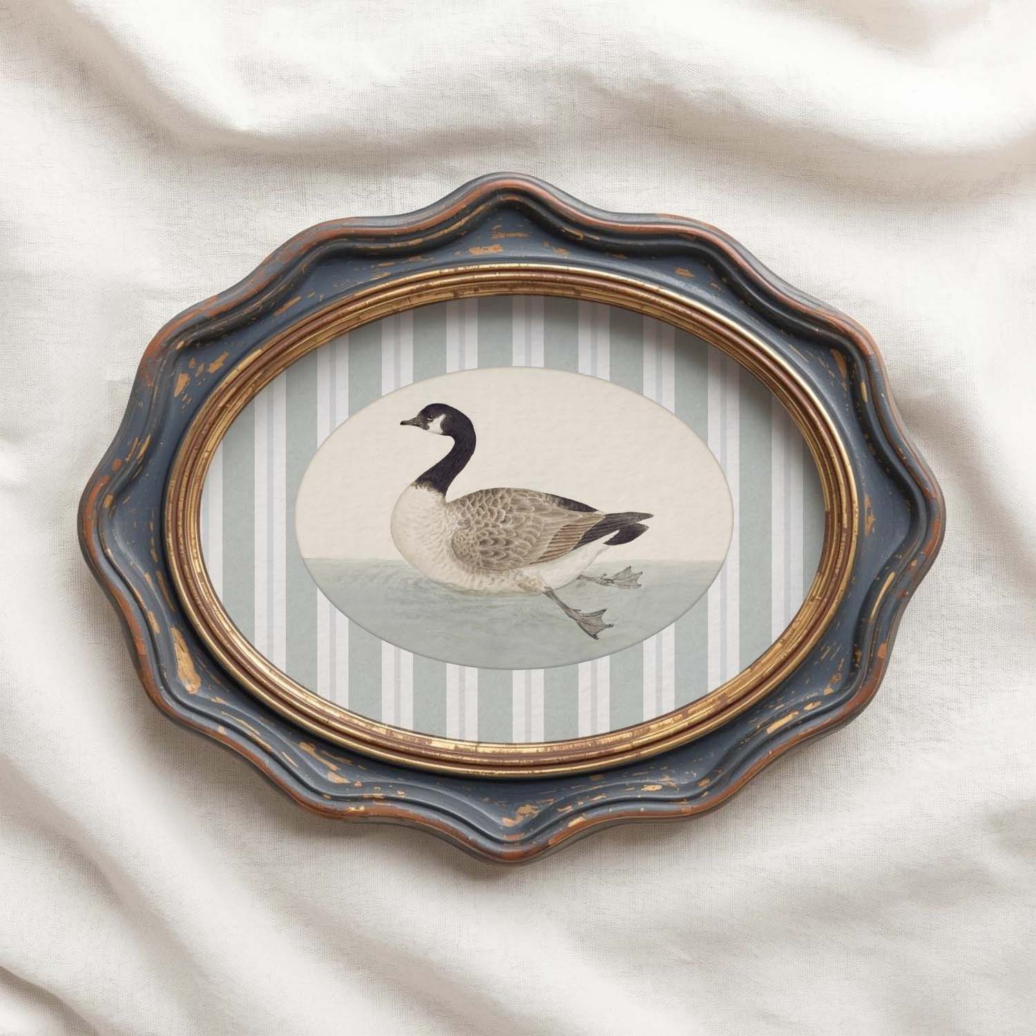 Goose Nursery Wall Art Printable (Digital Download) — Pastel Blue Striped Storybook Bird Decor