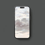 Pastel cloud aesthetic iPhone wallpaper with soft blue grey sky and dreamy vintage painting