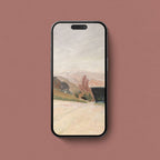 Pastel landscape aesthetic iPhone wallpaper in soft peach, cream and muted earthy tones