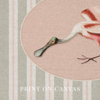 Spoonbill Nursery Wall Art Printable (Digital Download) — Sage Green Blush Striped Storybook Bird Decor