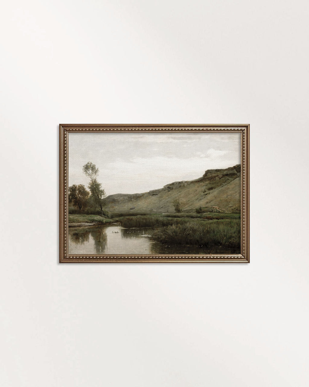 Pastoral landscape wall art in muted green and earthy neutral tones