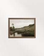 Pastoral landscape wall art in muted green and earthy neutral tones