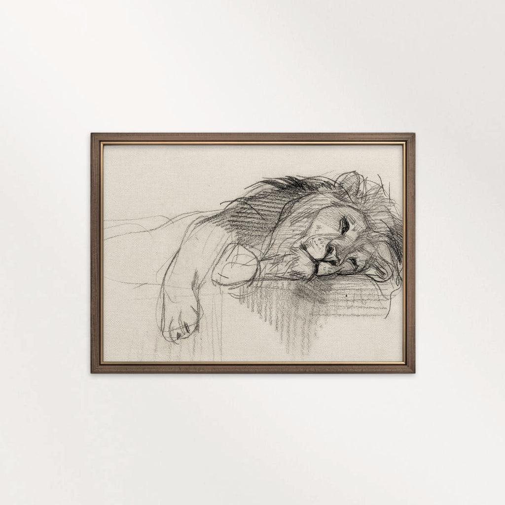 Sleeping Lion Wall Art Printable | Neutral Pencil Sketch Wildlife Print