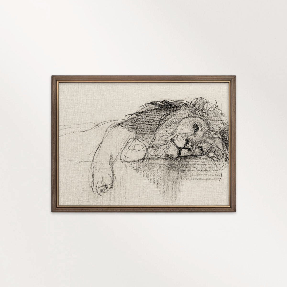 Sleeping Lion Wall Art Printable | Neutral Pencil Sketch Wildlife Print