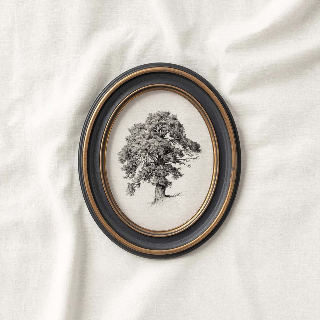 Antique Oak Tree Wall Art Printable | Minimal Botanical Pencil Sketch Print