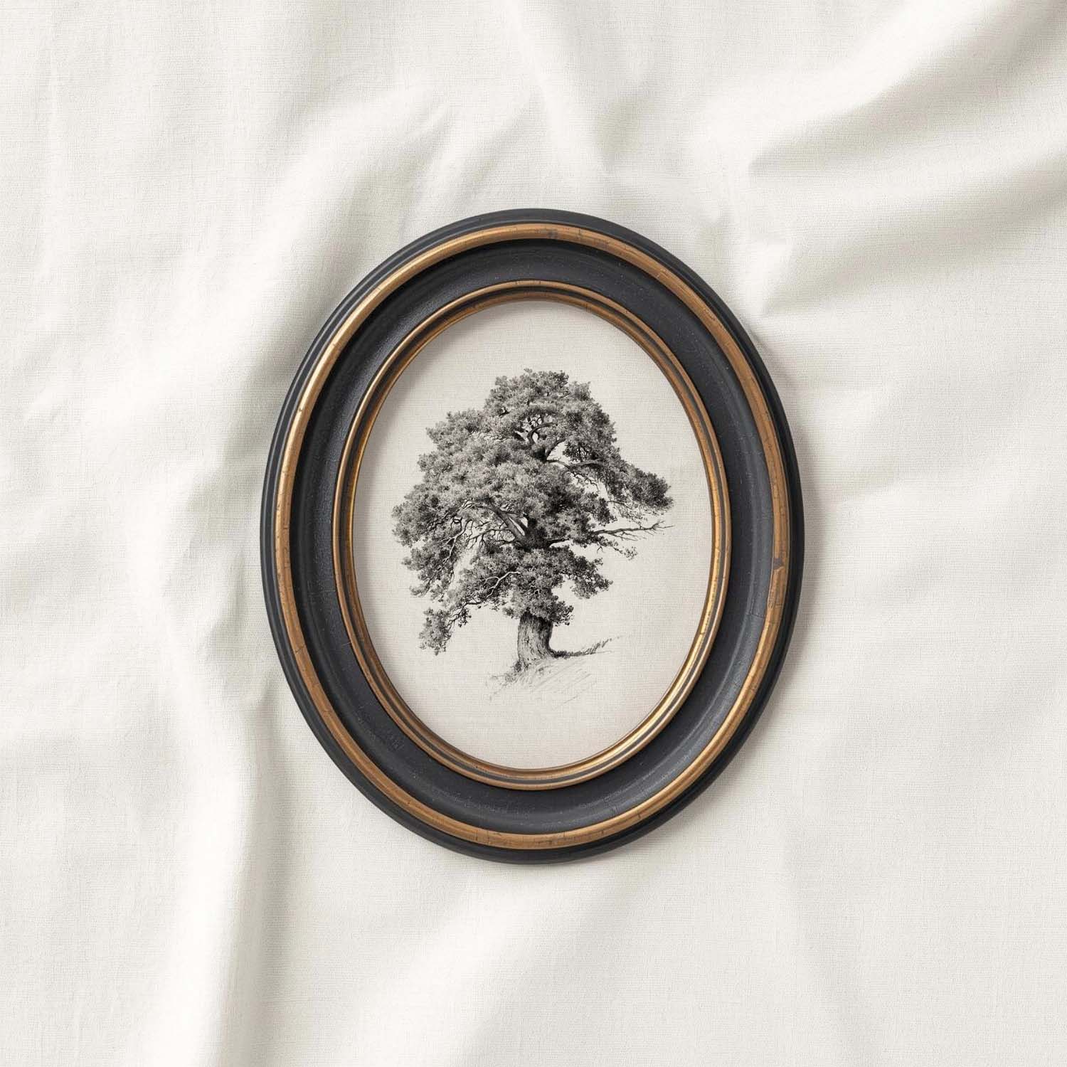Antique Oak Tree Wall Art Printable | Minimal Botanical Pencil Sketch Print