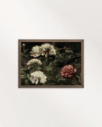 Printable botanical art featuring rustic dark floral roses as vintage fall floral print wall decor.