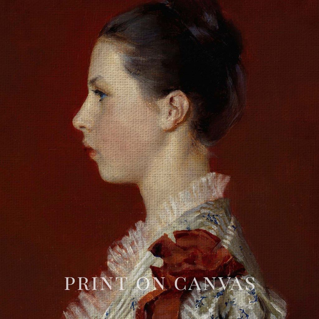 Oxblood Victorian Portrait Wall Art Printable | Dark Red Side Profile Woman Oil Painting (Digital Download)