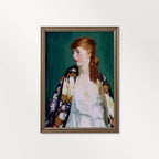 Parisian Vintage Portrait Wall Art Print – Emerald Green Fashion Oil Painting (Digital Download)