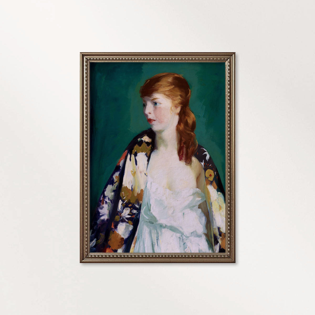 Parisian Vintage Portrait Wall Art Print – Emerald Green Fashion Oil Painting (Digital Download)