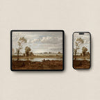 Remastered heritage art fall lake matching wallpapers for iPhone and iPad.
