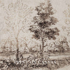 Antique Riverside Tree Etching Wall Art Printable – Vintage Landscape Sketch Print