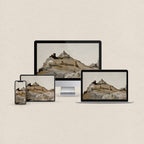 Rocky Mountain desktop wallpaper featuring a vintage mountain landscape painting with matching phone, iPad and MacBook wallpapers