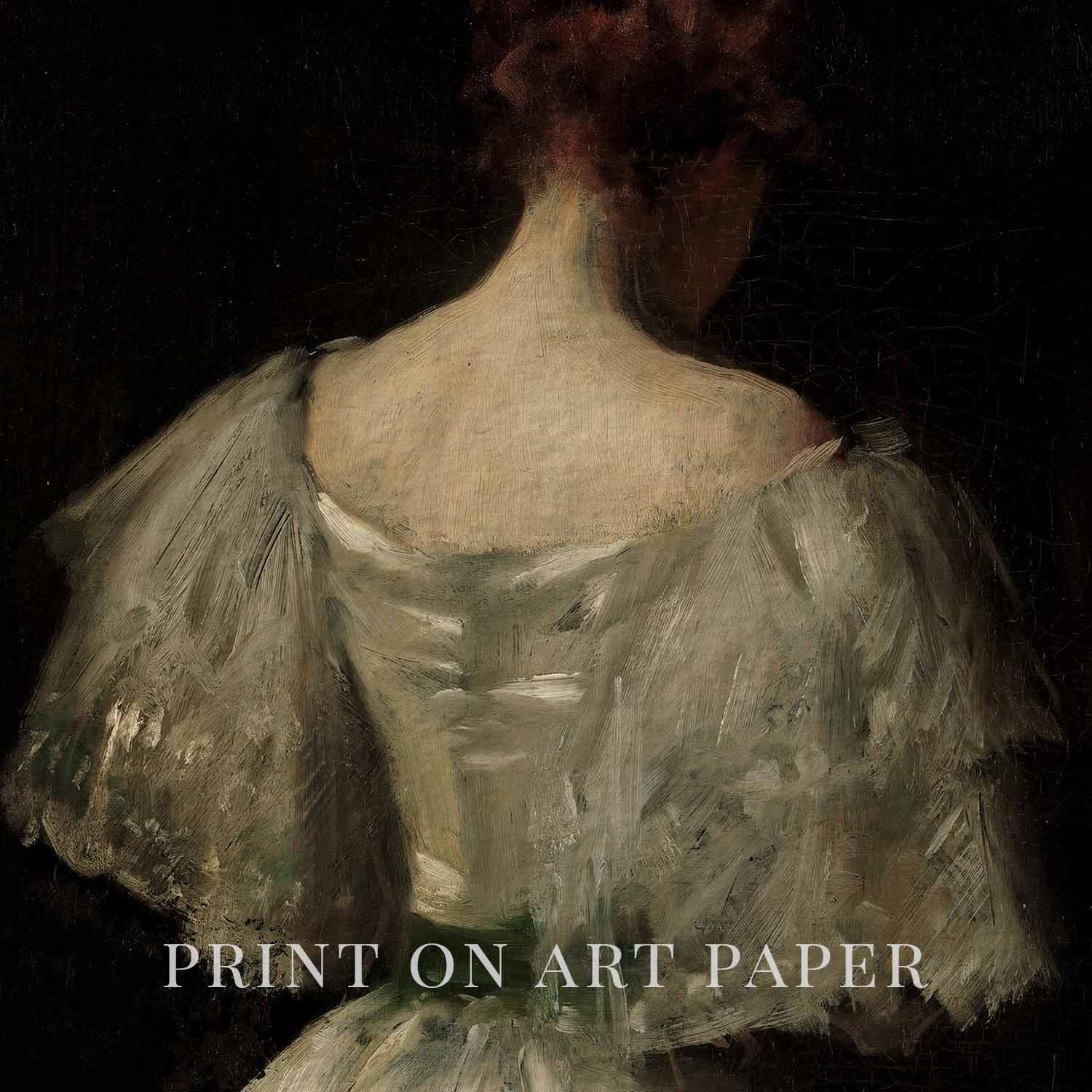 Victorian Bridal Portrait Wall Art Print – Dark Academia Back View Bride Oil Painting (Digital Download)