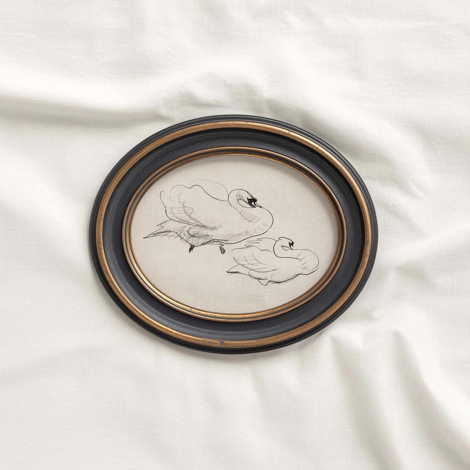 Vintage Swan Wall Art Printable | Neutral Romantic Pencil Sketch Bird Drawing