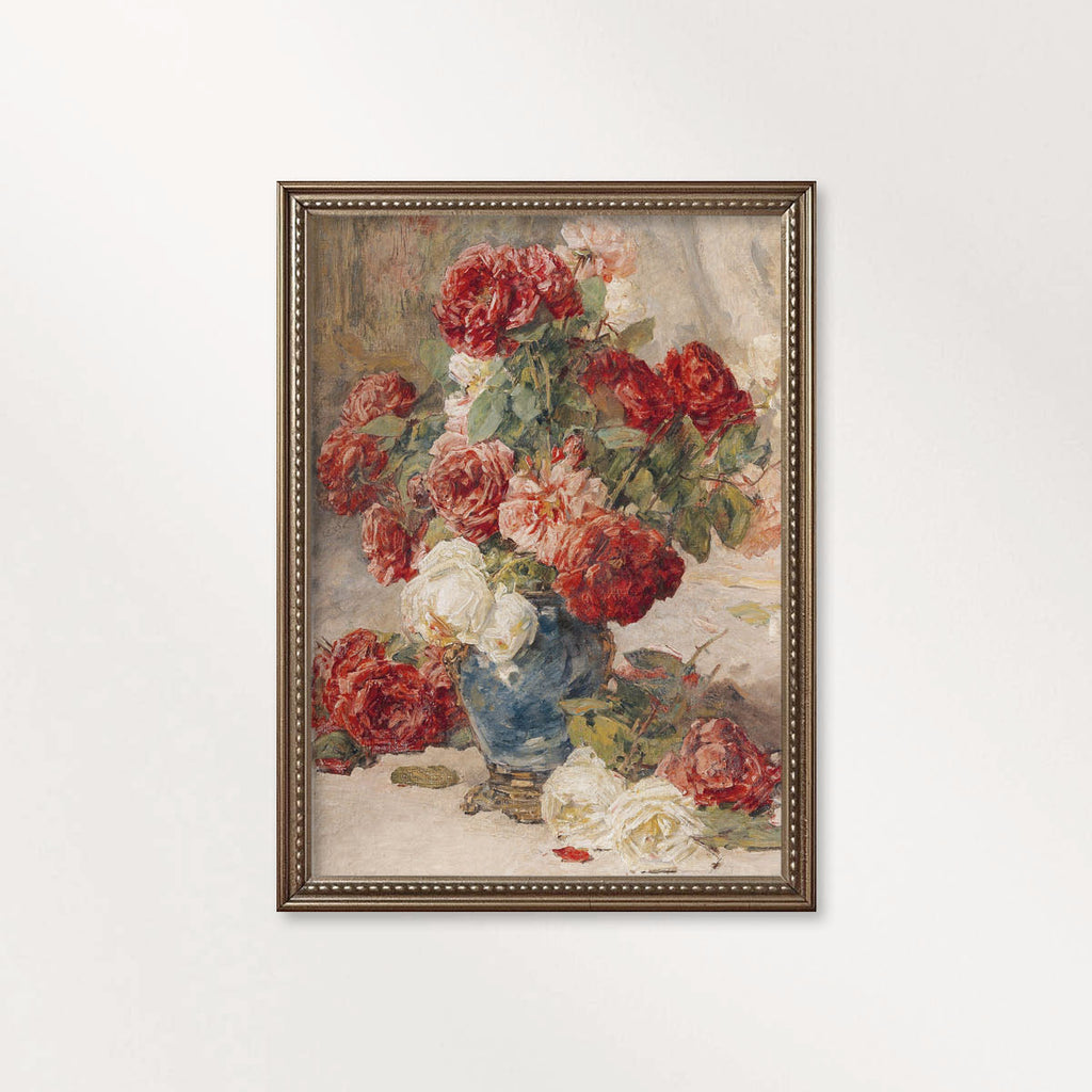 French Floral Still Life Wall Art Printable (Digital Download) — Muted Roses in Château Vase