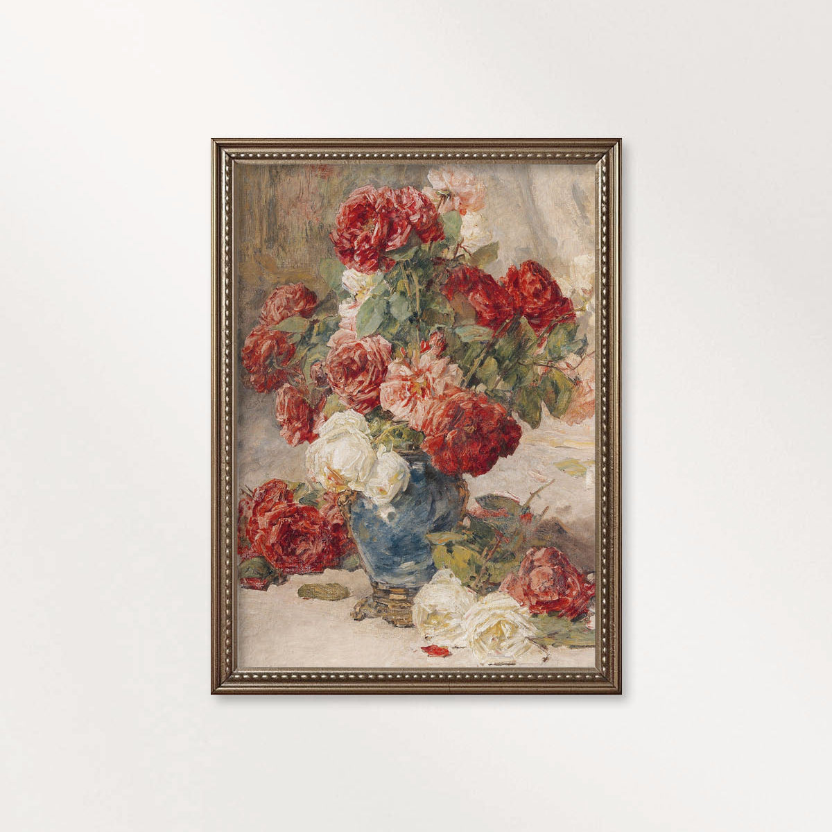 French Floral Still Life Wall Art Printable (Digital Download) — Muted Roses in Château Vase