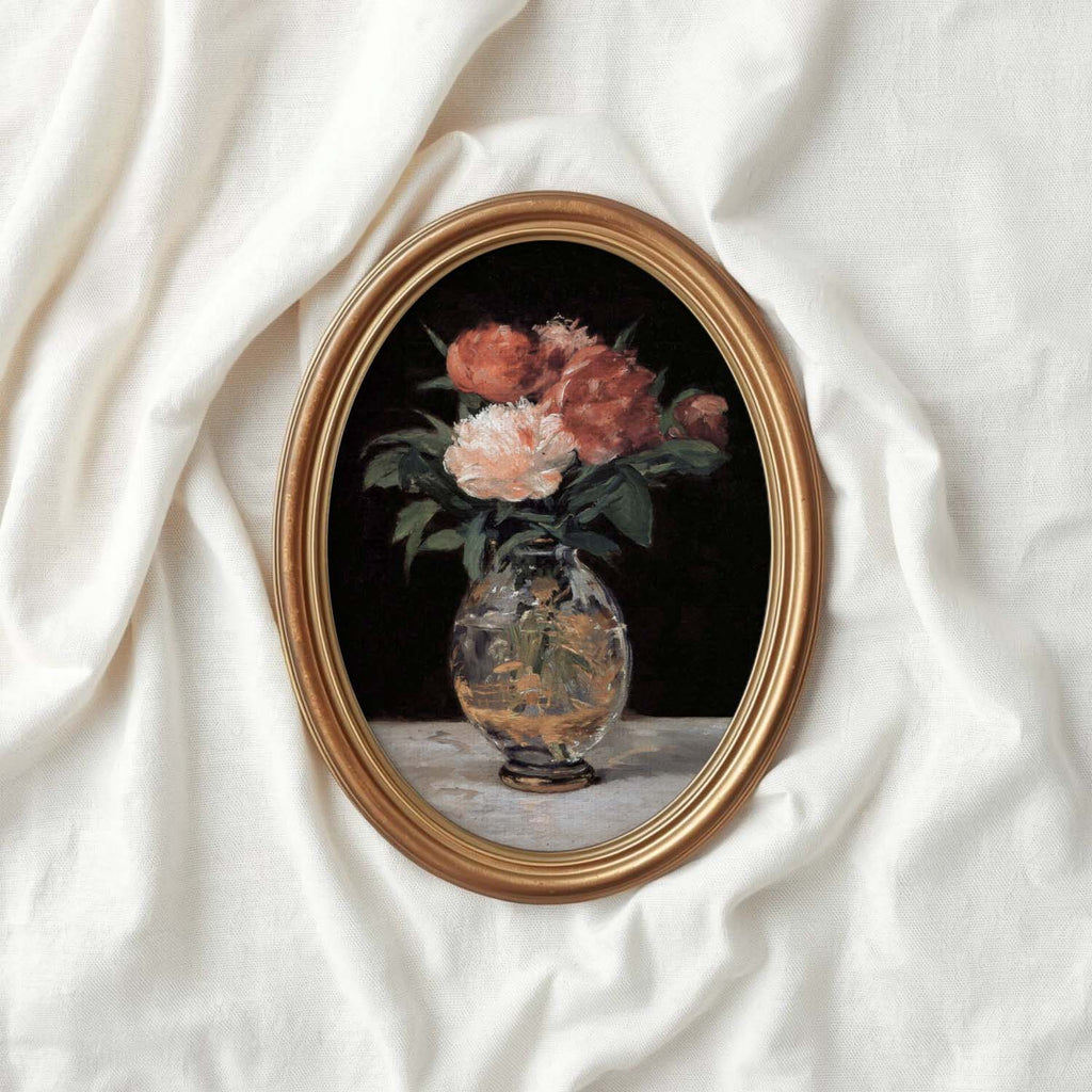 Rose Oil Painting Wall Art Printable (Digital Download) — Vintage Red & Pink Roses Glass Vase