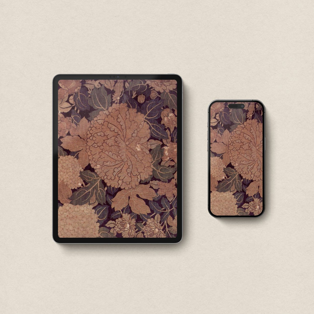 Rust & Plum Peony iPhone & iPad Wallpaper Set – Vintage Botanical Aesthetic (Digital Download)