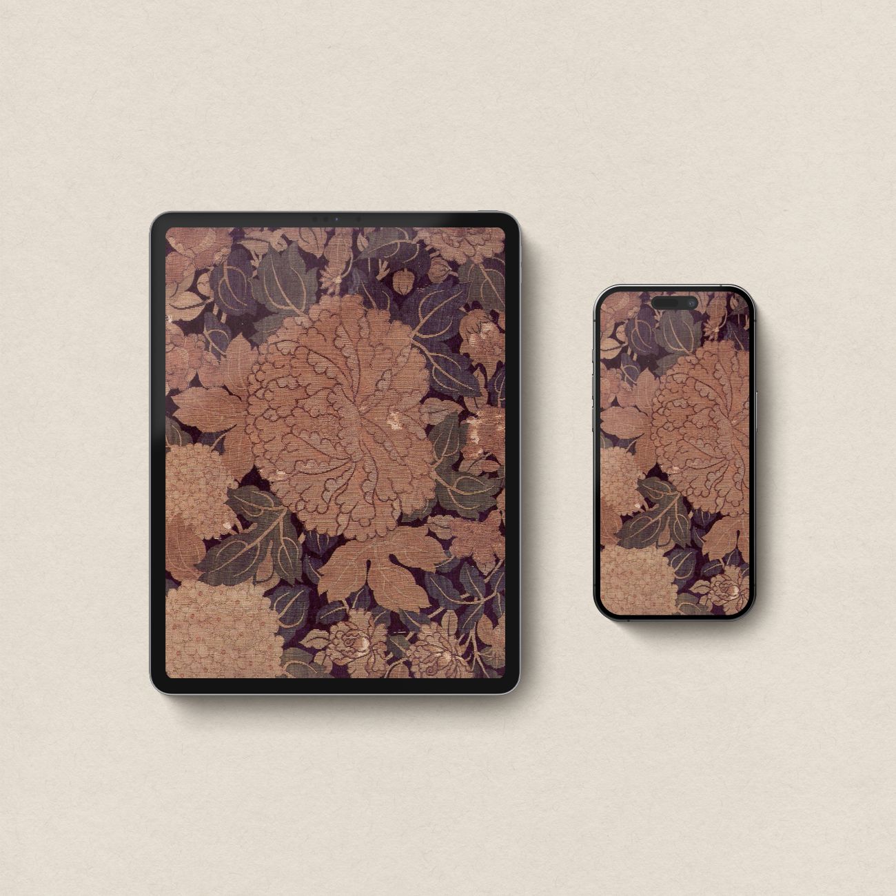 Rust & Plum Peony iPhone & iPad Wallpaper Set – Vintage Botanical Aesthetic (Digital Download)