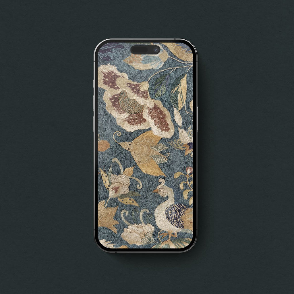 Romantic vintage aesthetic phone wallpapers in blues and soft neutral tones