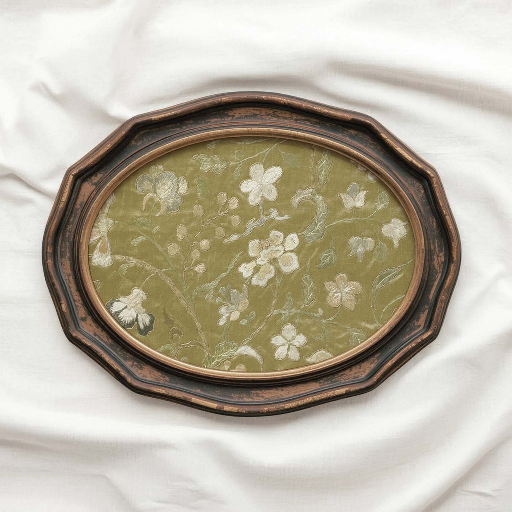 Vintage Yellow Floral Embroidered Wall Art Printable – Silk Textile Cottagecore Print (Digital Download)