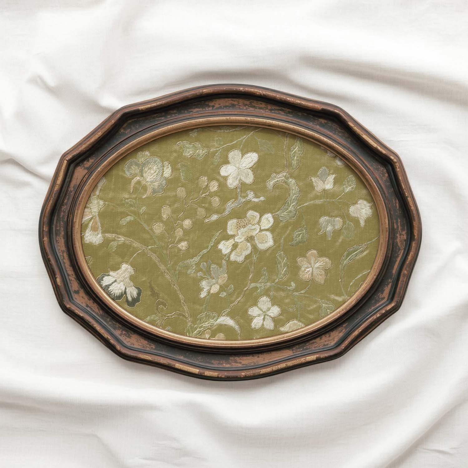 Vintage Yellow Floral Embroidered Wall Art Printable – Silk Textile Cottagecore Print (Digital Download)