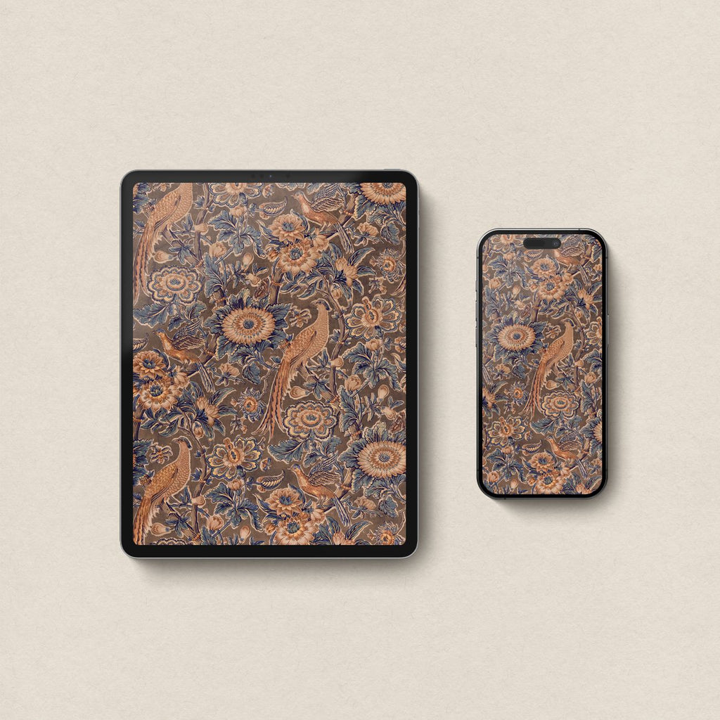 Rust and Navy Botanical Bird iPhone & iPad Wallpaper Set (Digital Download)