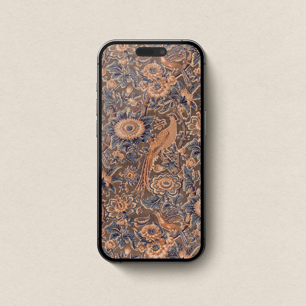Rust and Navy Botanical Bird iPhone & iPad Wallpaper Set (Digital Download)