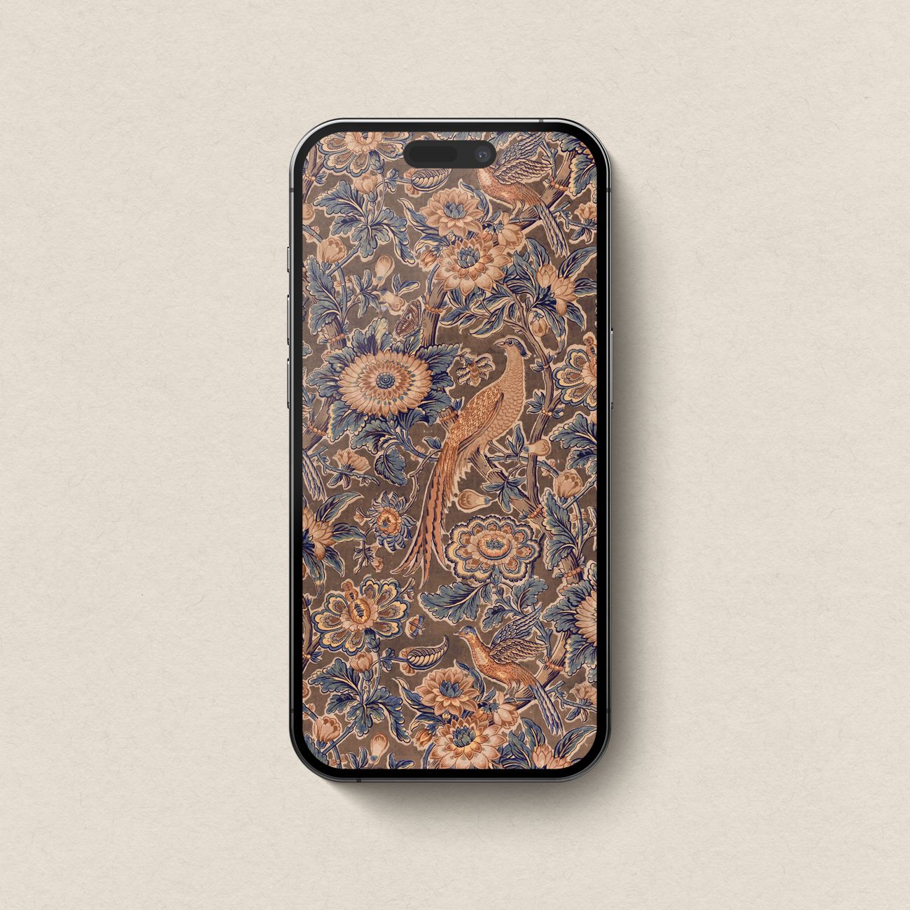 Rust and Navy Botanical Bird iPhone & iPad Wallpaper Set (Digital Download)