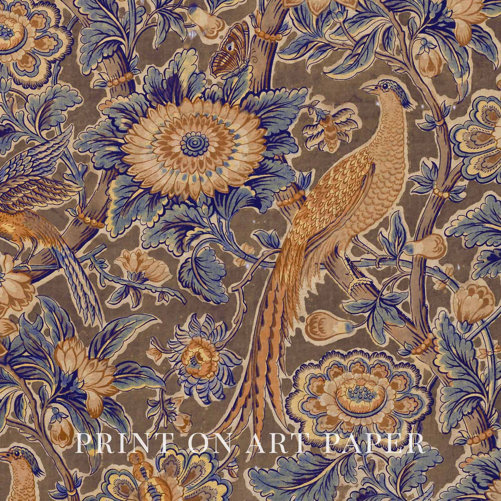 Rust and Navy Botanical Bird Printable Wall Art (Digital Download)