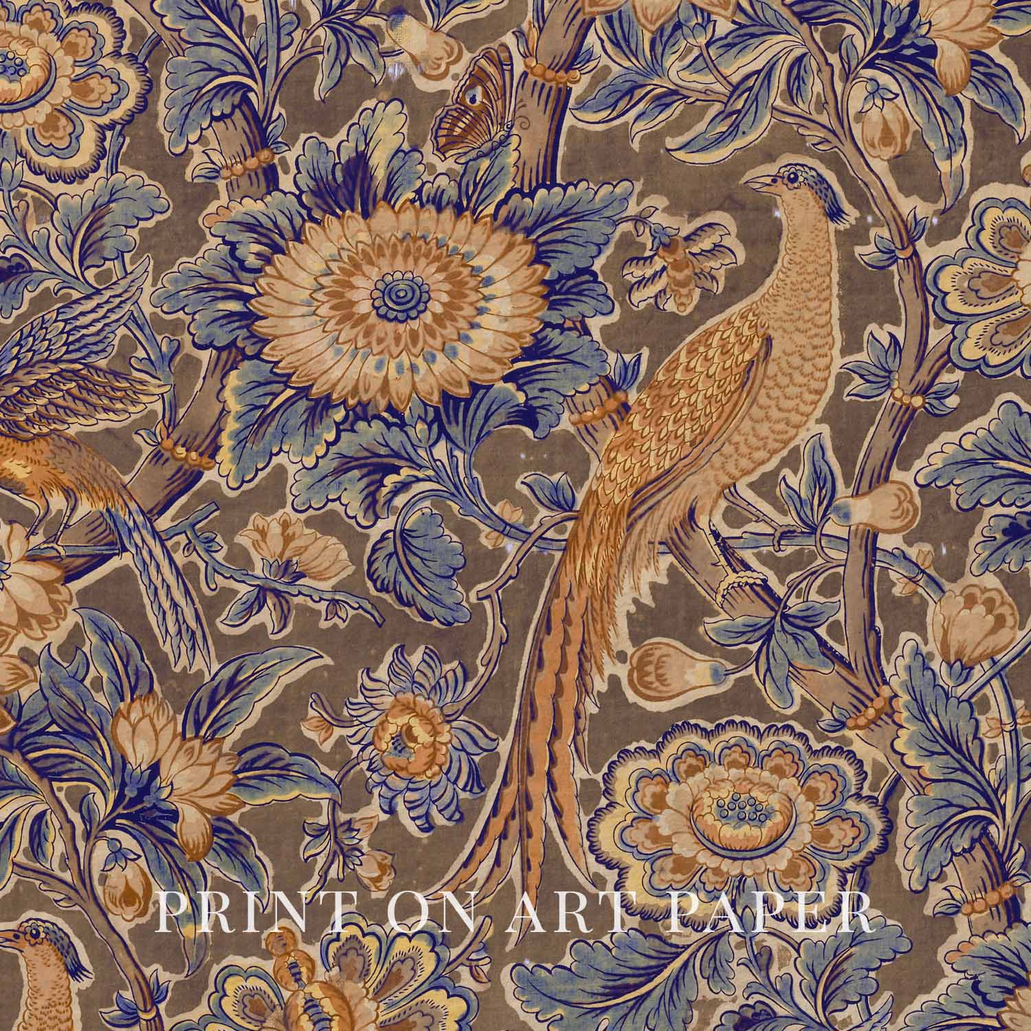 Rust and Navy Botanical Bird Printable Wall Art (Digital Download)