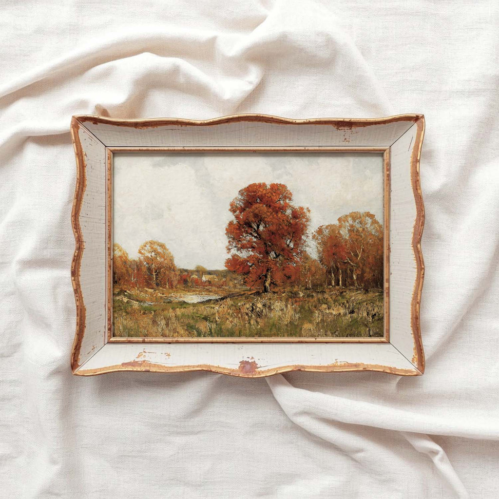 Rustic autumn tree landscape vintage wall art with warm muted fall colors and timeless countryside atmosphere.