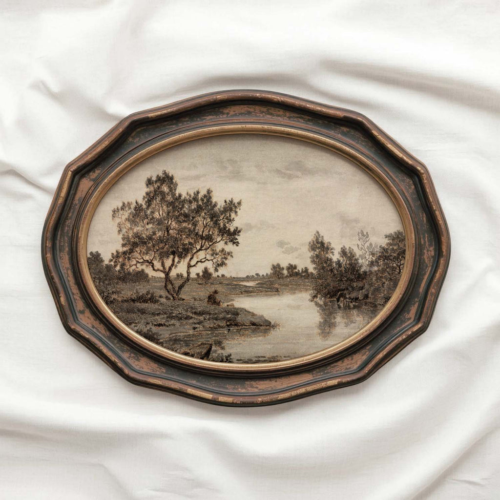 Sepia Country Landscape Tree Sketch Wall Art Printable – Vintage Rustic Nature Drawing Print