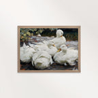 Five White Ducks Bird Print Digital Download (Antique Farmhouse Oil Painting Wall Art)