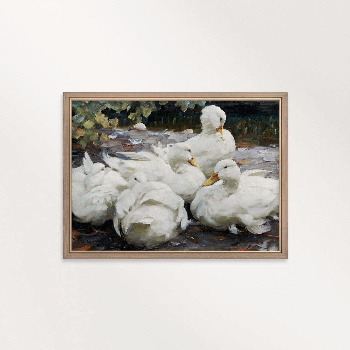 Five White Ducks Bird Print Digital Download (Antique Farmhouse Oil Painting Wall Art)
