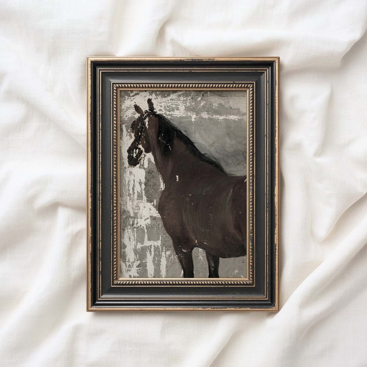 Rustic Equestrian Horse Wall Art Printable (Vintage Brown & Beige Farmhouse Portrait Decor)