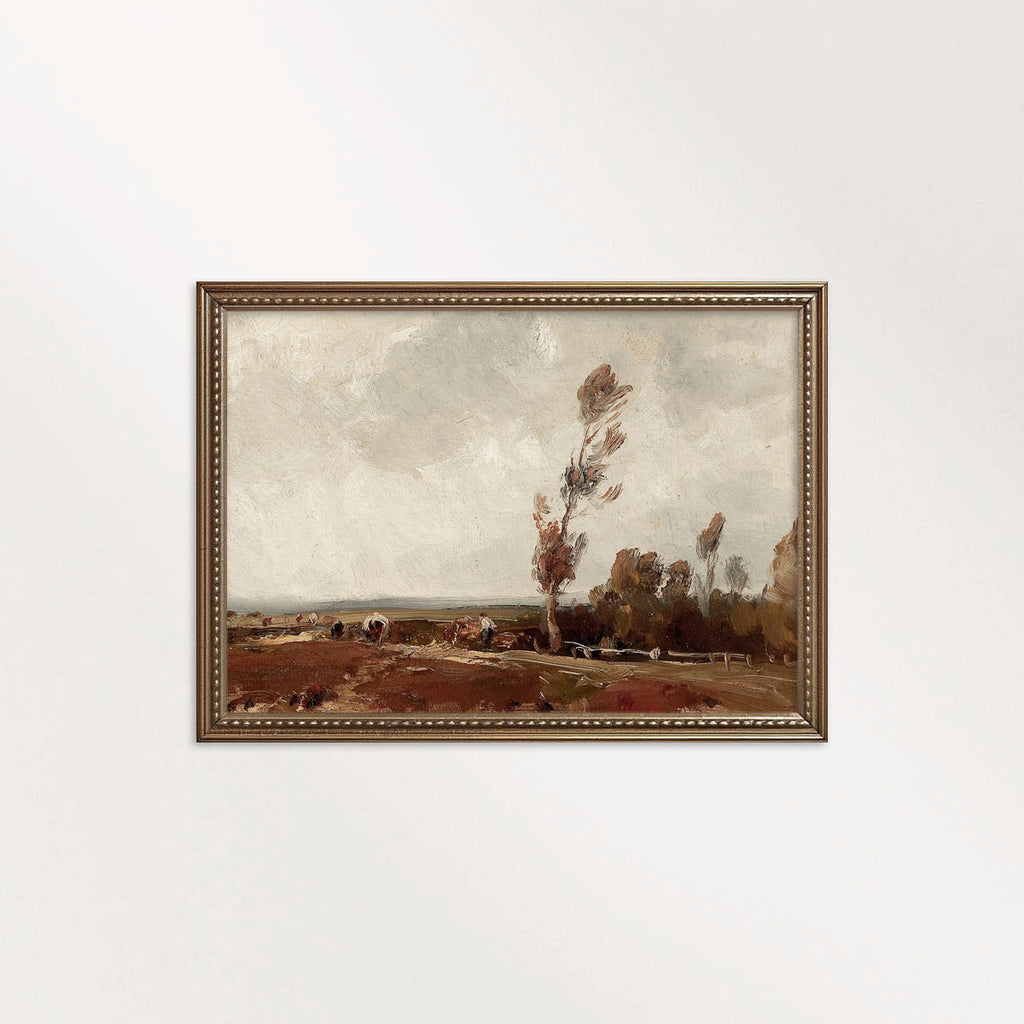 Minimal rustic fall countryside printable wall art with warm autumn tones.