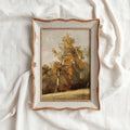 Rustic farmhouse bathroom print featuring young oak tree rustic oil painting style.