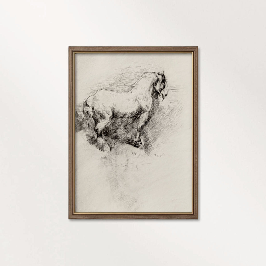 Horse on Hillside Wall Art Printable | Antique Equestrian Pencil Sketch